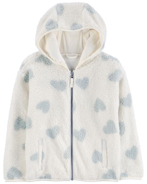 slide 1 of 2, Carters Kid Heart Sherpa Zip Jacket White/Blue 10, 1 ct