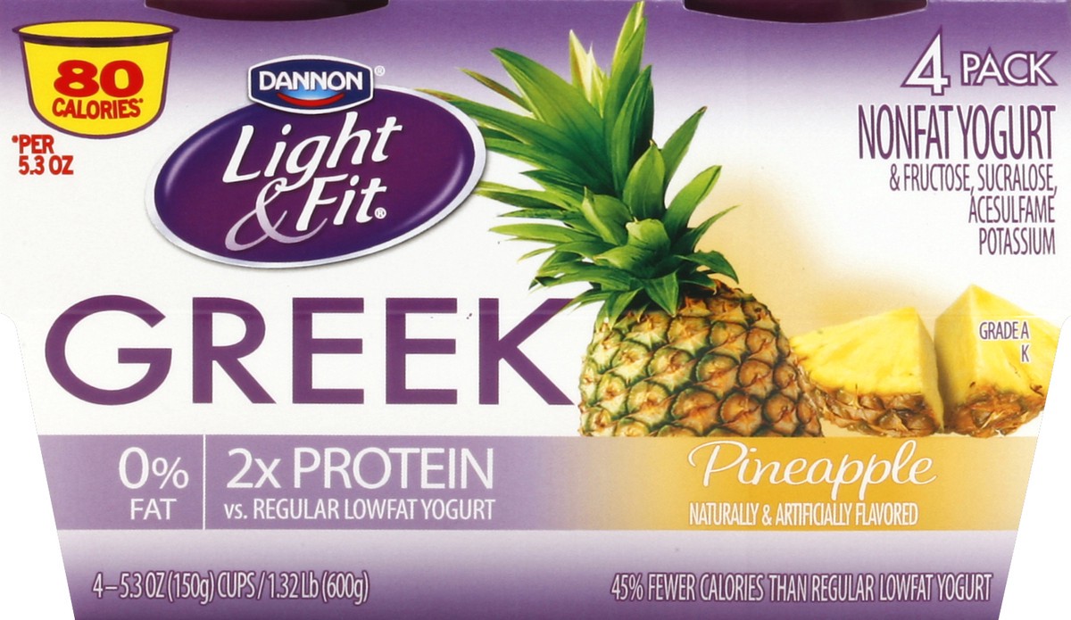 slide 4 of 4, Dannon Light & Fit Nonfat Pineapple Greek Yogurt, 21.2 oz