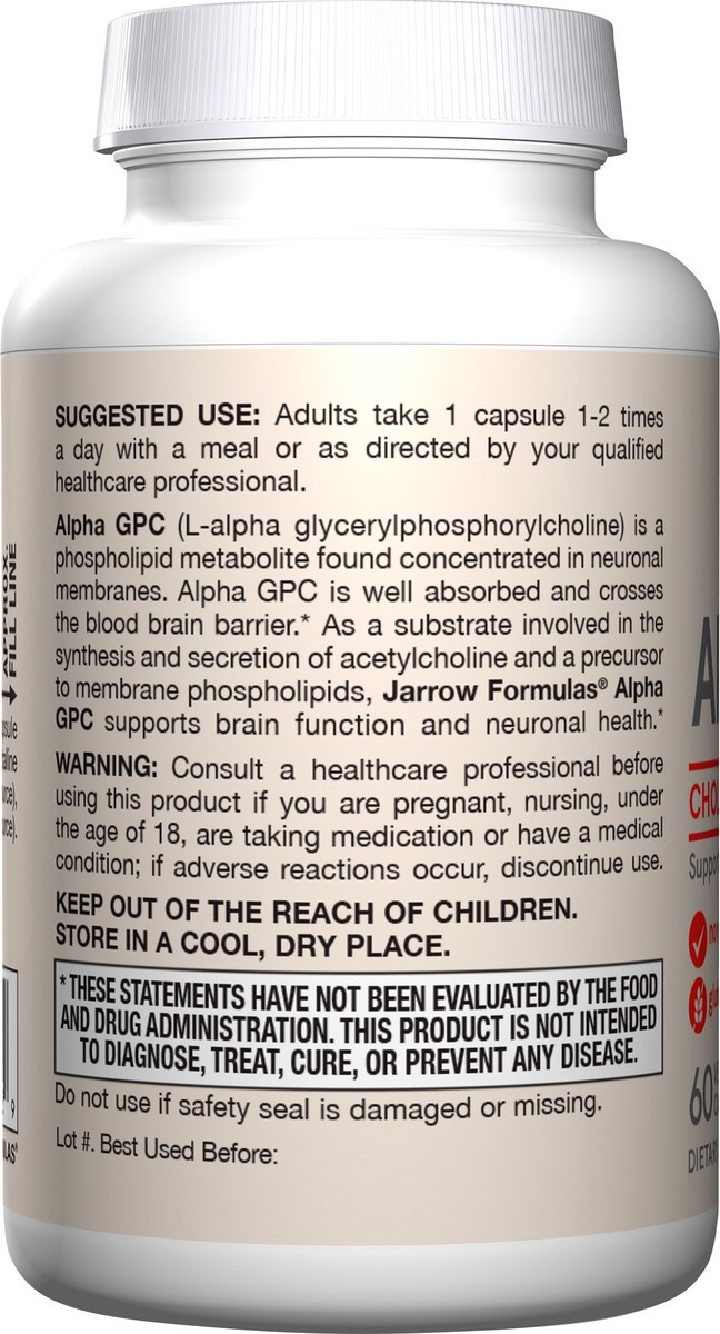 slide 2 of 4, Jarrow Formulas Alpha GPC 300 mg - 60 Veggie Capsules - Supports Brain Function - Up to 60 Servings, 60 ct