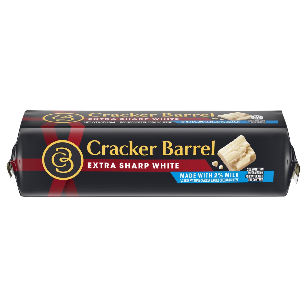 slide 1 of 8, Cracker Barrel Extra Sharp White Cheddar Cheese with 2% Milk, 8 oz Block, 8 oz