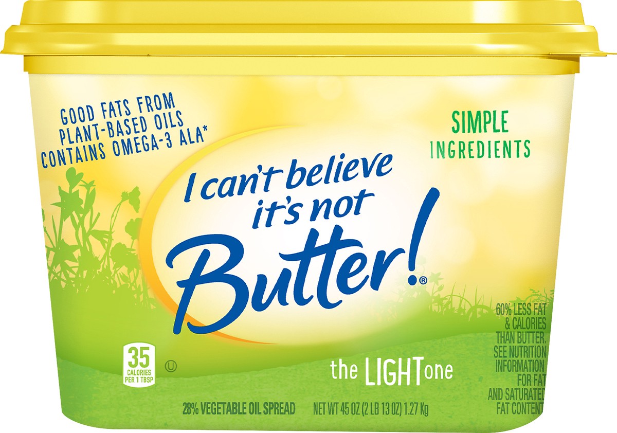 slide 5 of 6, I Can't Believe It's Not Butter! The Light One Vegetable Oil Spread 45 oz, 45 oz