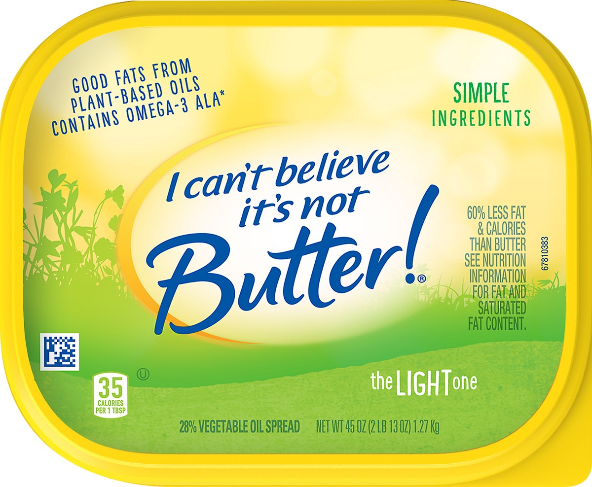 slide 4 of 6, I Can't Believe It's Not Butter! The Light One Vegetable Oil Spread 45 oz, 45 oz