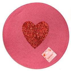 Meijer Corporate Seasonal Heart Sequin Placemat, 15 in Round, Pink