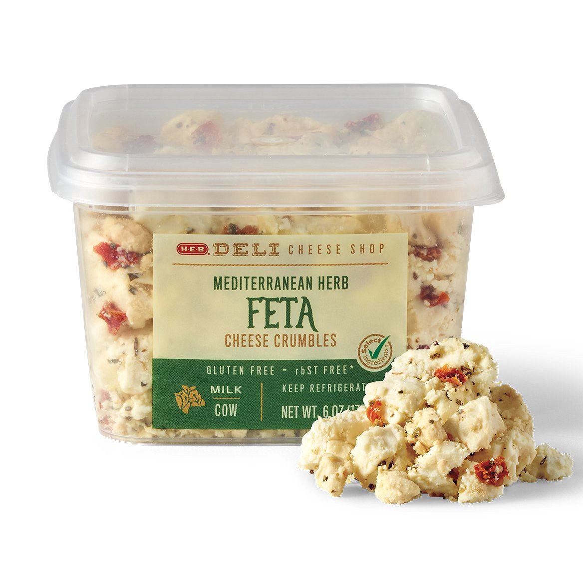 slide 1 of 1, H-E-B Deli Mediterranean Herb Feta Cheese Crumbles, 6 oz