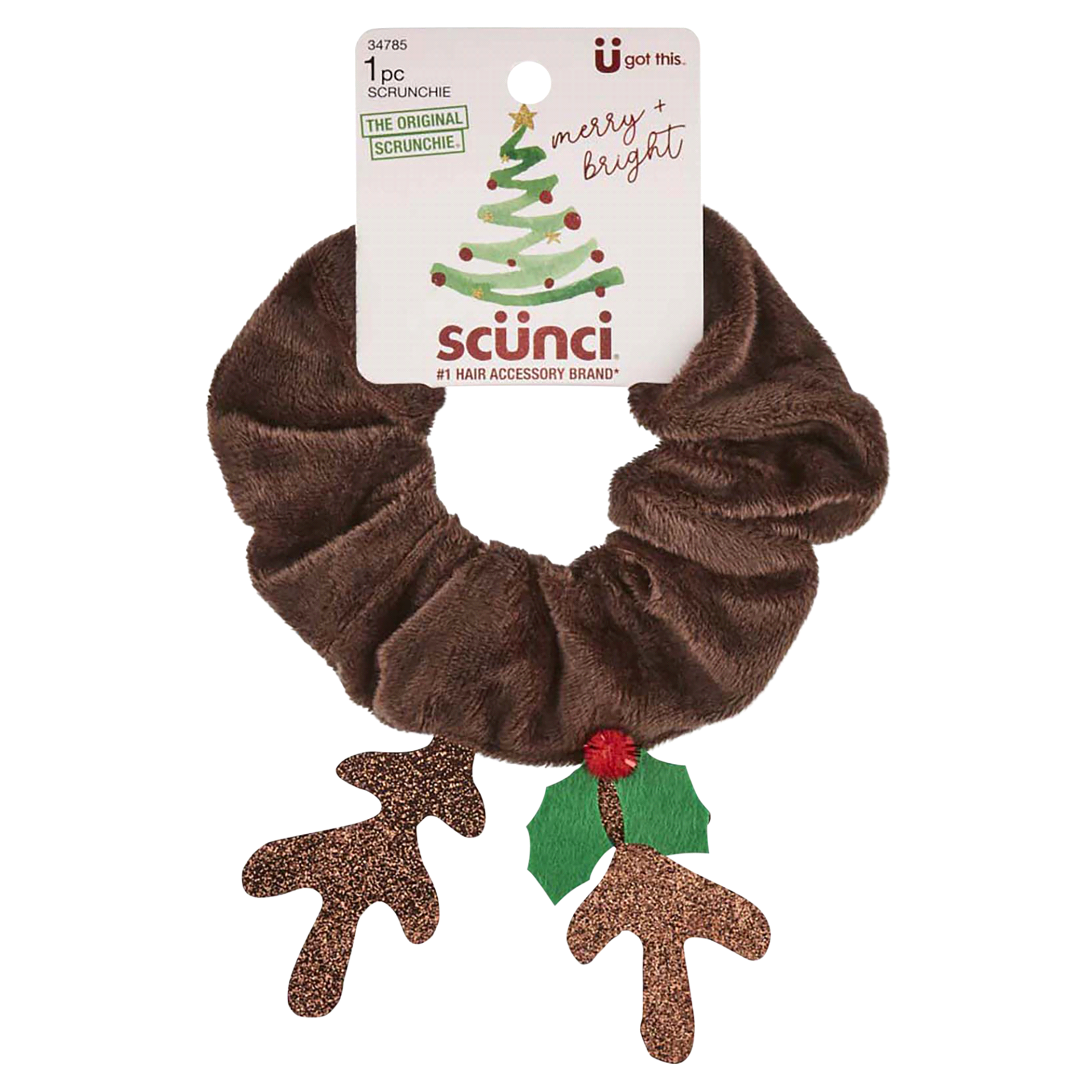 slide 1 of 3, scünci Scunci 1Pk Reindeer Scrunchies, 1 ct