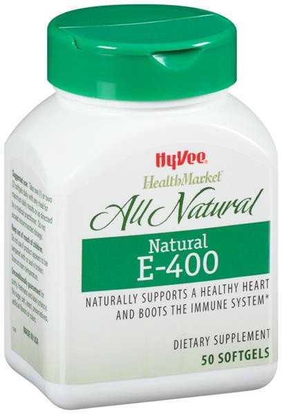 slide 1 of 1, Hy-Vee HealthMarket Natural E-400 Dietary Supplement Softgels, 50 ct