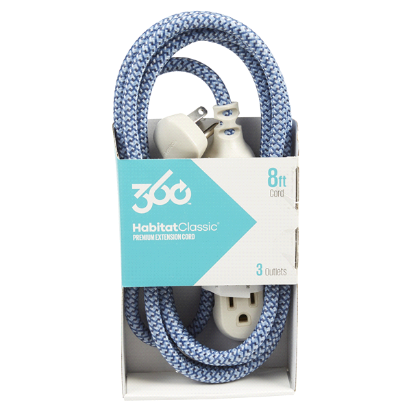 slide 1 of 1, 360 Electrical Habitat Braided Extension Cord, Navy, 1 ct