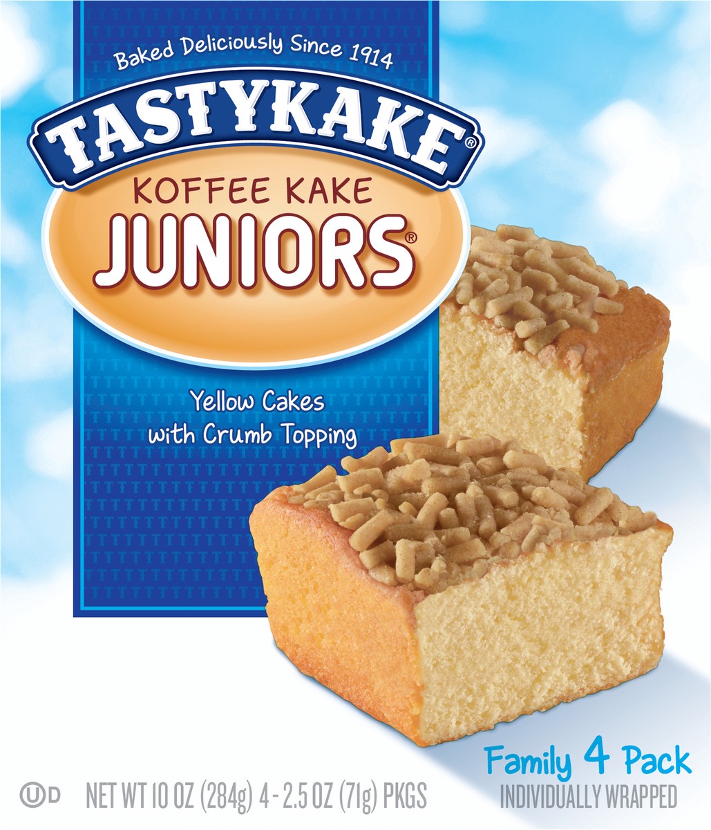 slide 6 of 13, Tastykake Koffee Kake Juniors, 4 Count, 4 Individually Wrapped Yellow Cakes with Crumb Topping, 4 ct