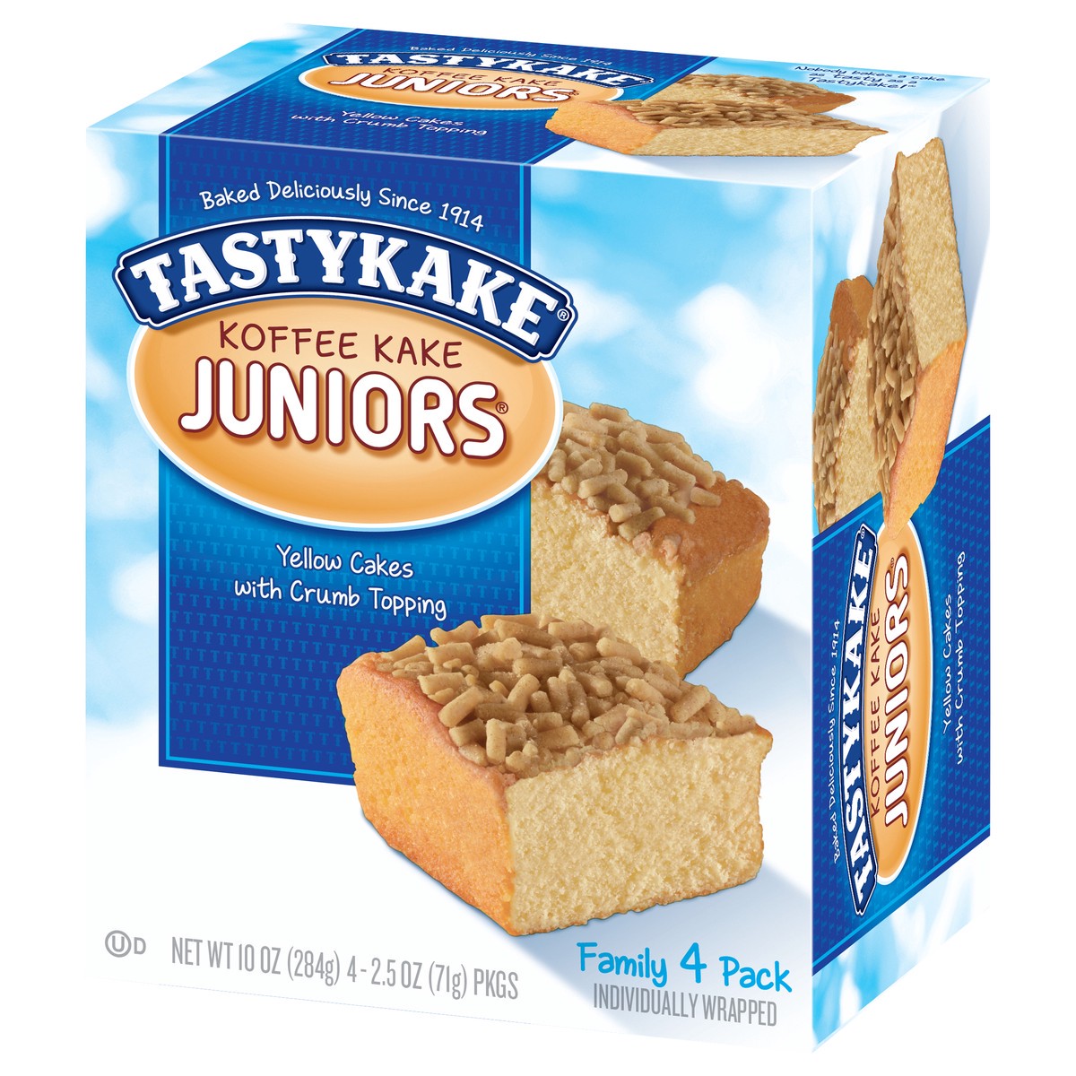slide 2 of 13, Tastykake Koffee Kake Juniors, 4 Count, 4 Individually Wrapped Yellow Cakes with Crumb Topping, 4 ct
