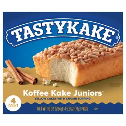 Tastykake Koffee Kake Juniors, 4 Count, 4 Individually Wrapped Yellow Cakes with Crumb Topping