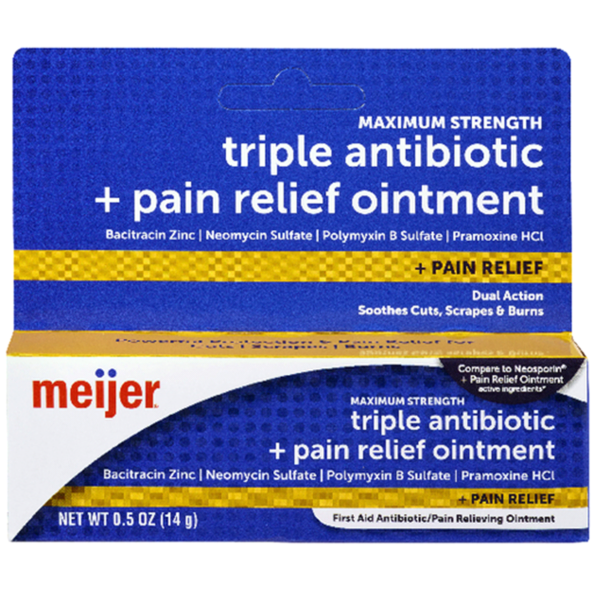 slide 1 of 1, Meijer Triple Antibiotic Ointment + Pain Relief, 0.5 oz