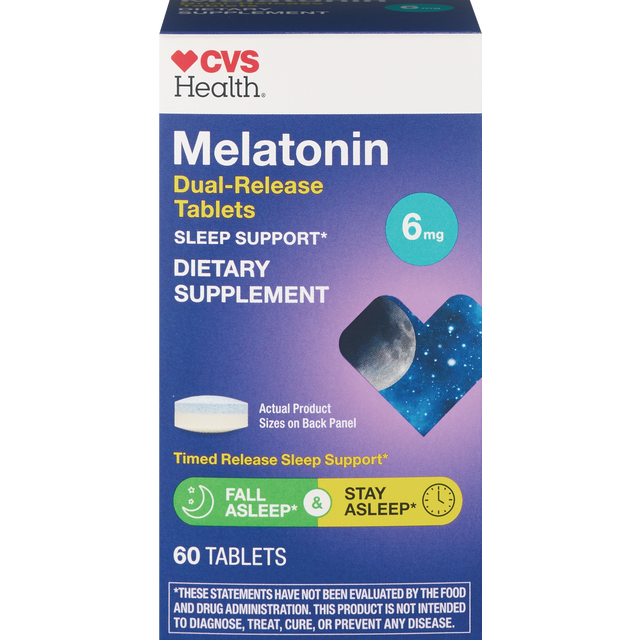 slide 1 of 1, CVS Health Melatonin 6Mg Bi-Layer Time Release Tablets, 60 ct