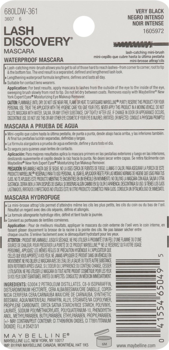 slide 9 of 9, Maybelline Lash Discovery Very Black 361 Mini-Brush Waterproof Mascara 0.16 fl oz, 0.16 fl oz