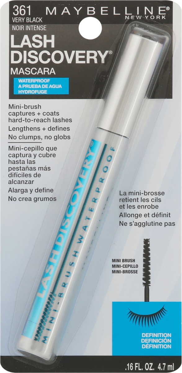 slide 3 of 9, Maybelline Lash Discovery Very Black 361 Mini-Brush Waterproof Mascara 0.16 fl oz, 0.16 fl oz