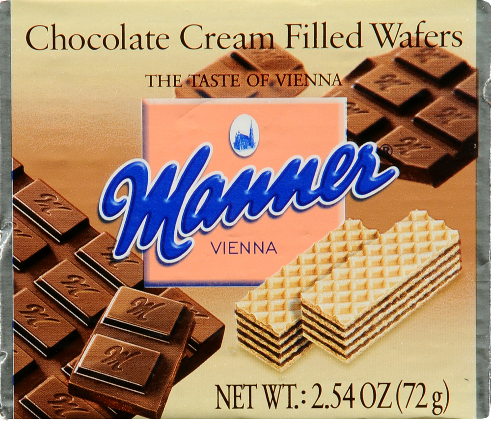 slide 1 of 2, Manner Chocolate Cream Filled Wafers, 2.11 oz