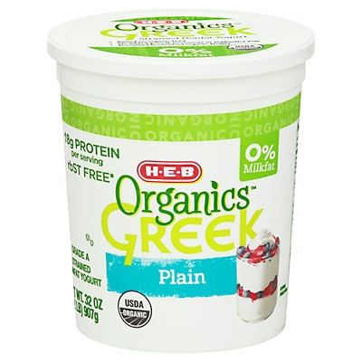 slide 1 of 1, H-E-B Organics Greek Yogurt Plain, 32 oz