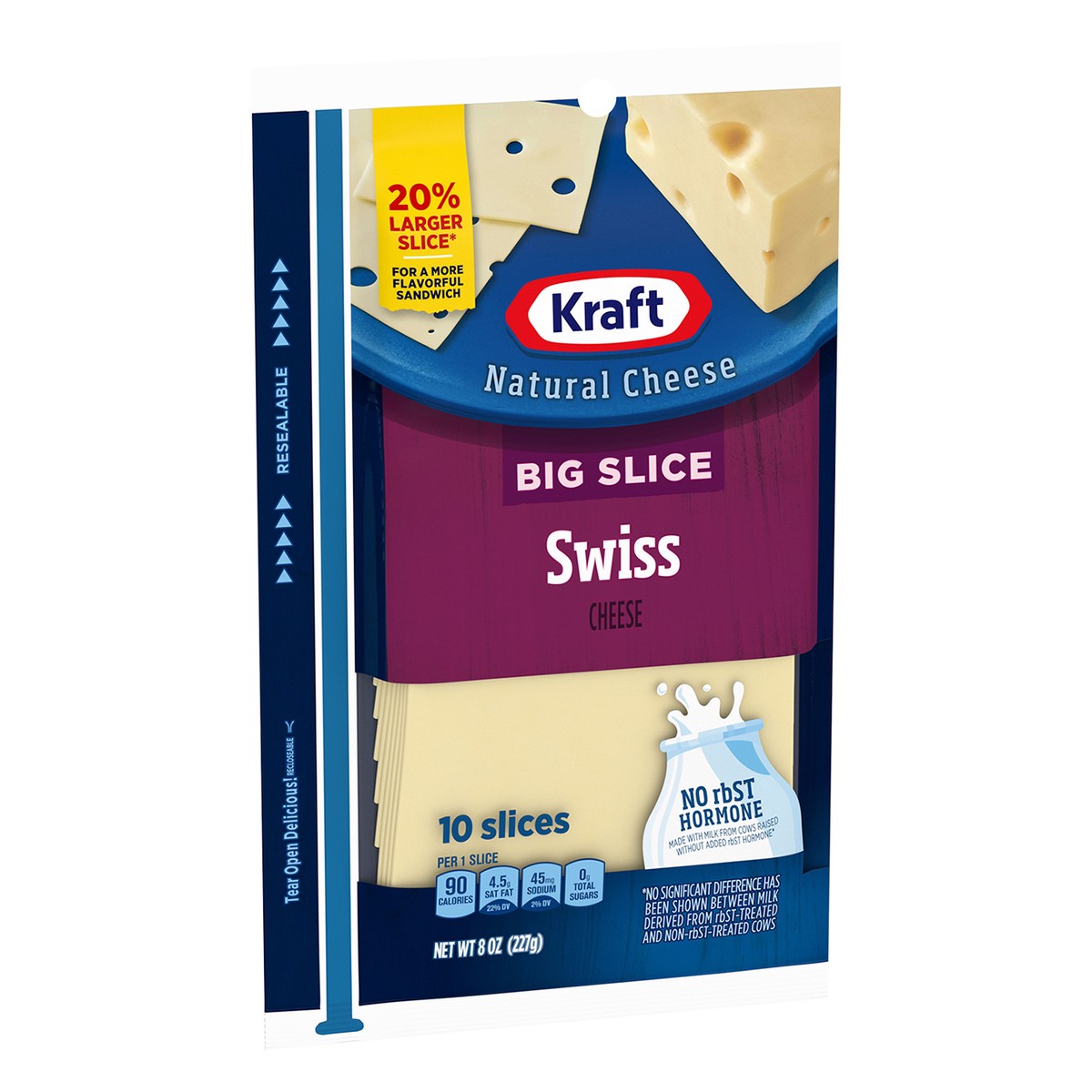 slide 3 of 9, Kraft Big Slice Swiss Cheese Slices, 10 ct Pack, 10 ct