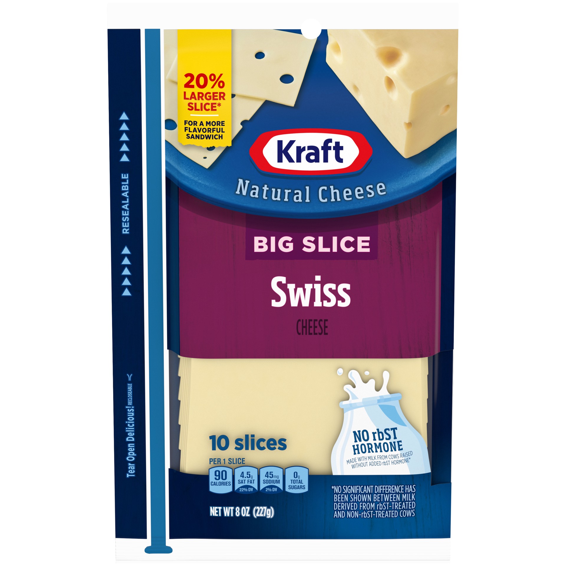 slide 1 of 9, Kraft Big Slice Swiss Cheese Slices, 10 ct Pack, 10 ct