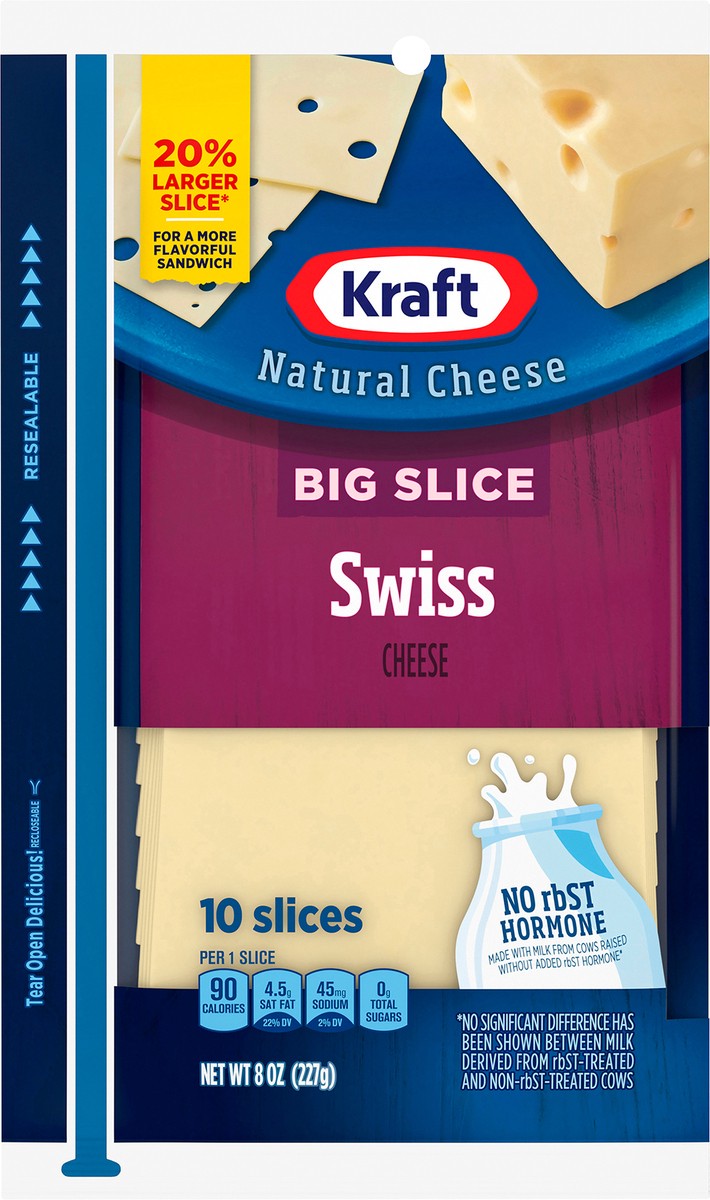 slide 6 of 9, Kraft Big Slice Swiss Cheese Slices, 10 ct Pack, 10 ct