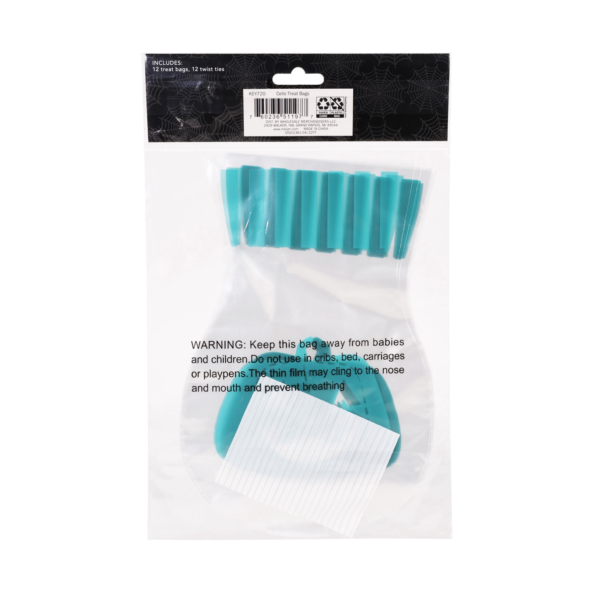 slide 9 of 13, Meijer Corporate Seasonal Meijer Halloween Teal Cello Treat Bag, 12 ct