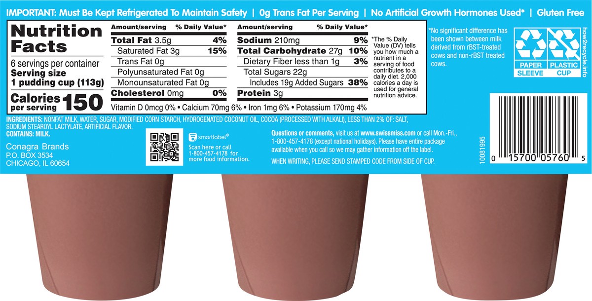 slide 2 of 6, Swiss Miss Milk Chocolate Pudding Cup/Tub/Bowl 6 ea, 6 ct