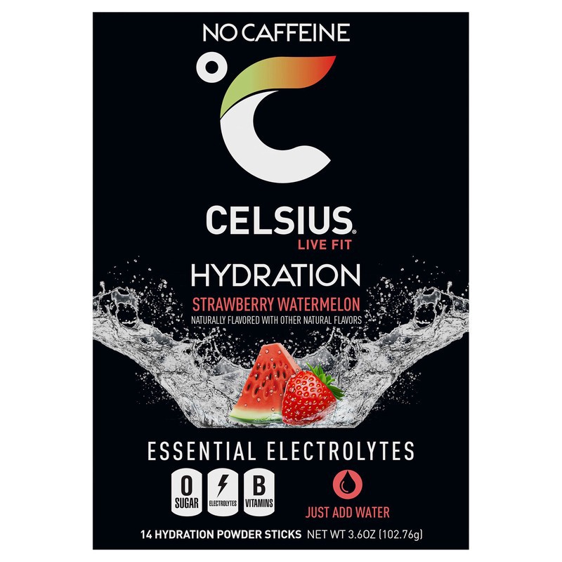 slide 1 of 1, CELSIUS HYDRATION™ Strawberry Watermelon Flavor, Essential Electrolyte Hydration Packets (Pack of 14), 14 ct