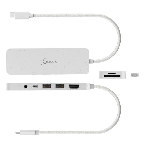 slide 5 of 7, J5Create Eco-Friendly Usb-C Multi-Port Hub With Power Delivery, 6-3/4"", White, Jcd373Ew, 1 ct