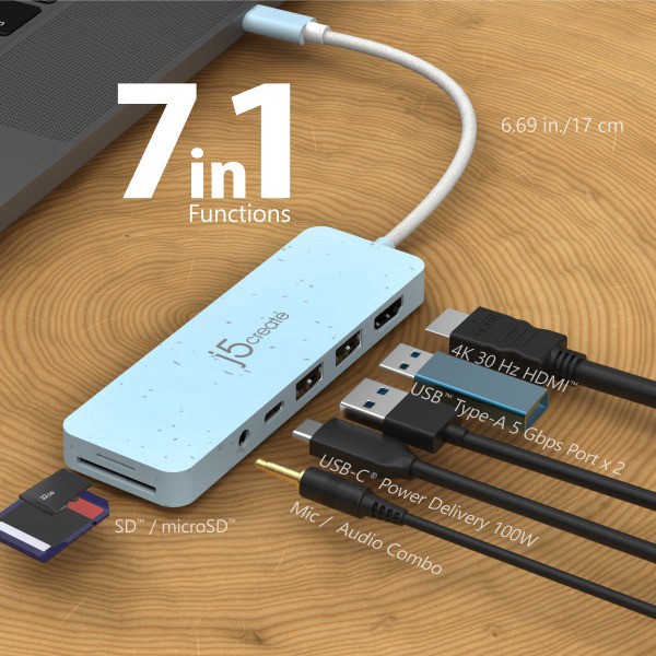 slide 6 of 7, J5Create Eco-Friendly Usb-C Multi-Port Hub With Power Delivery, 6-3/4"", White, Jcd373Ew, 1 ct