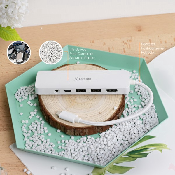 slide 7 of 7, J5Create Eco-Friendly Usb-C Multi-Port Hub With Power Delivery, 6-3/4"", White, Jcd373Ew, 1 ct