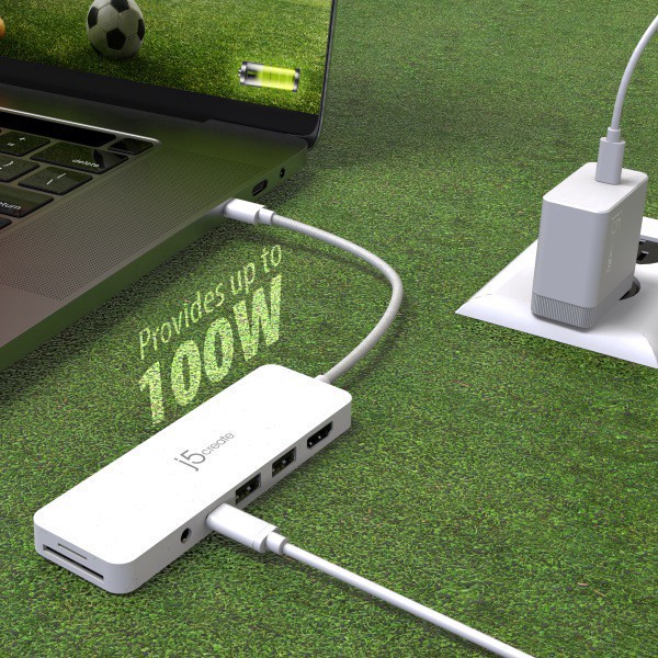 slide 3 of 7, J5Create Eco-Friendly Usb-C Multi-Port Hub With Power Delivery, 6-3/4"", White, Jcd373Ew, 1 ct