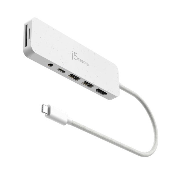 slide 1 of 7, J5Create Eco-Friendly Usb-C Multi-Port Hub With Power Delivery, 6-3/4"", White, Jcd373Ew, 1 ct