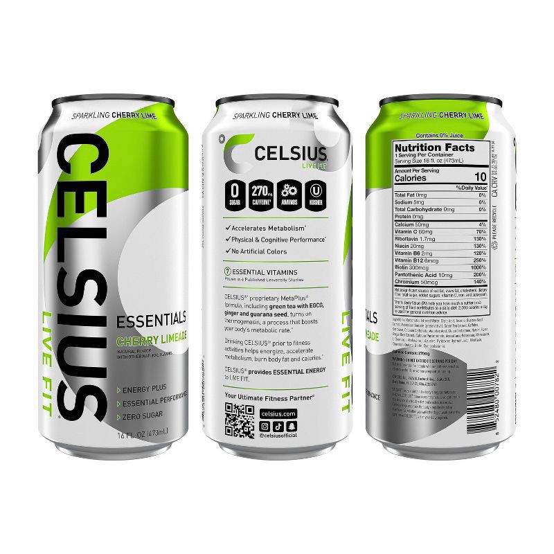 slide 4 of 5, CELSIUS Live Fit Essentials Energy Drink Sparkling Cherry Limeade 16 Fl Oz, 16 fl oz