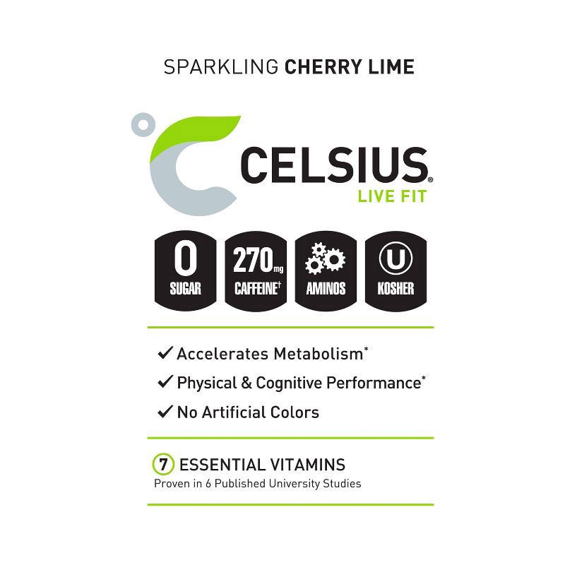 slide 2 of 5, CELSIUS Live Fit Essentials Energy Drink Sparkling Cherry Limeade 16 Fl Oz, 16 fl oz