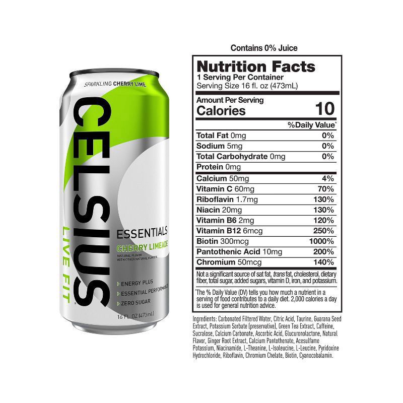 slide 5 of 5, CELSIUS Live Fit Essentials Energy Drink Sparkling Cherry Limeade 16 Fl Oz, 16 fl oz