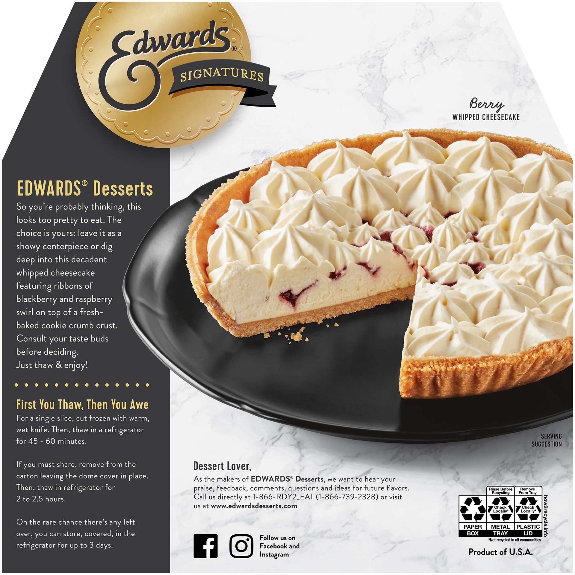slide 2 of 5, Edwards Signature Cheese Cake Desserts Whipped Berry Cheesecake, 1.47 lb