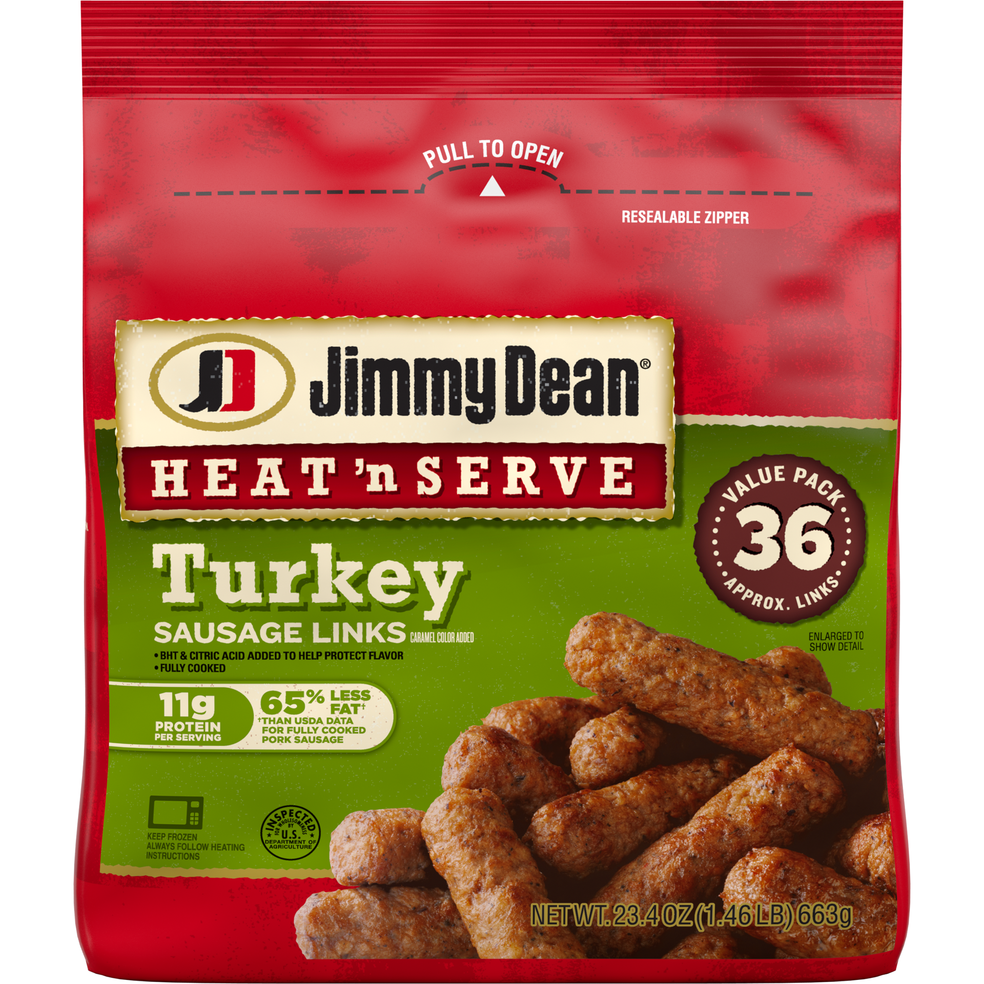 slide 1 of 5, Jimmy Dean Heat 'N Serve Breakfast Turkey Sausage Links, 36 Count, 663.38 g