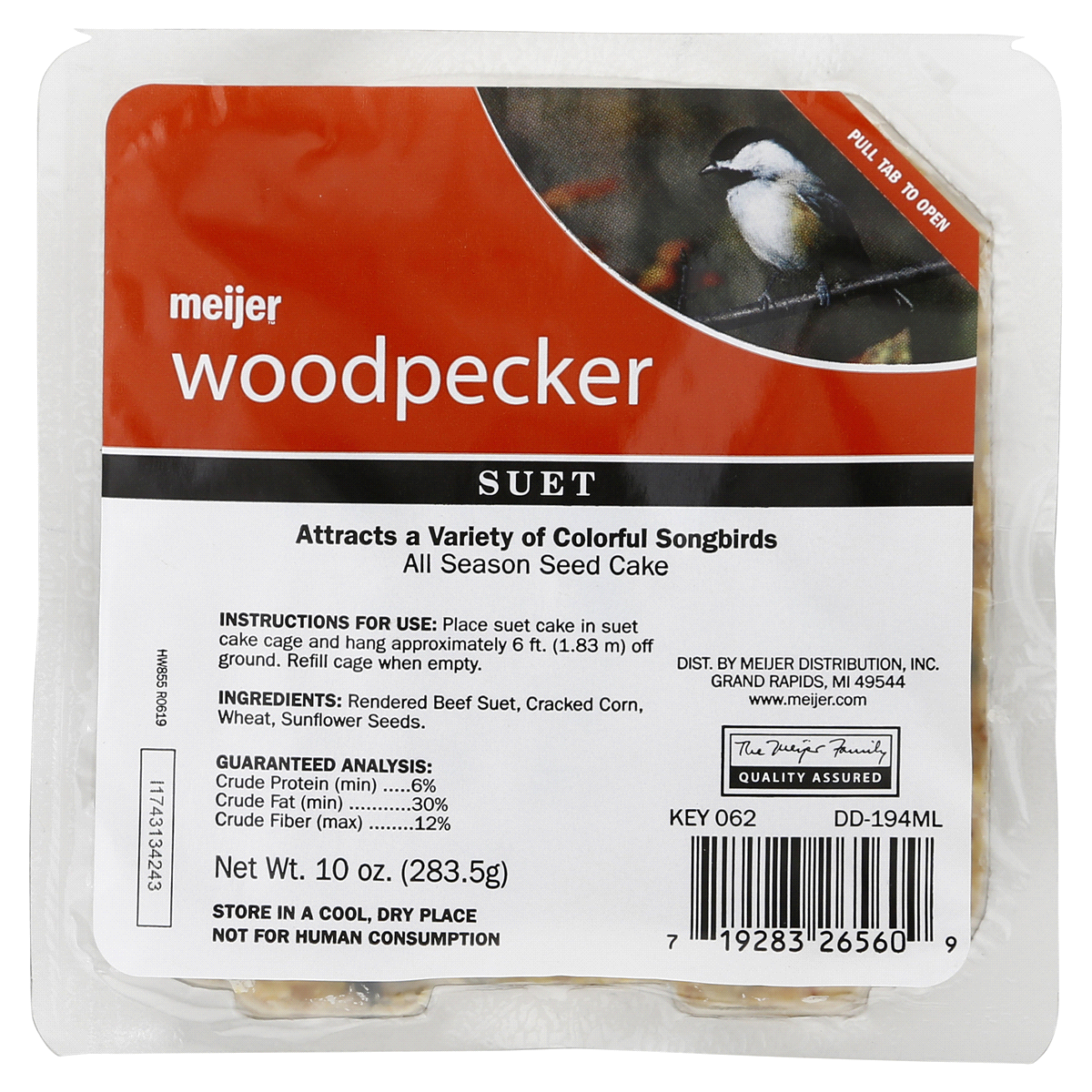 slide 1 of 1, Meijer Woodpecker Blend Suet Cake, 10 oz