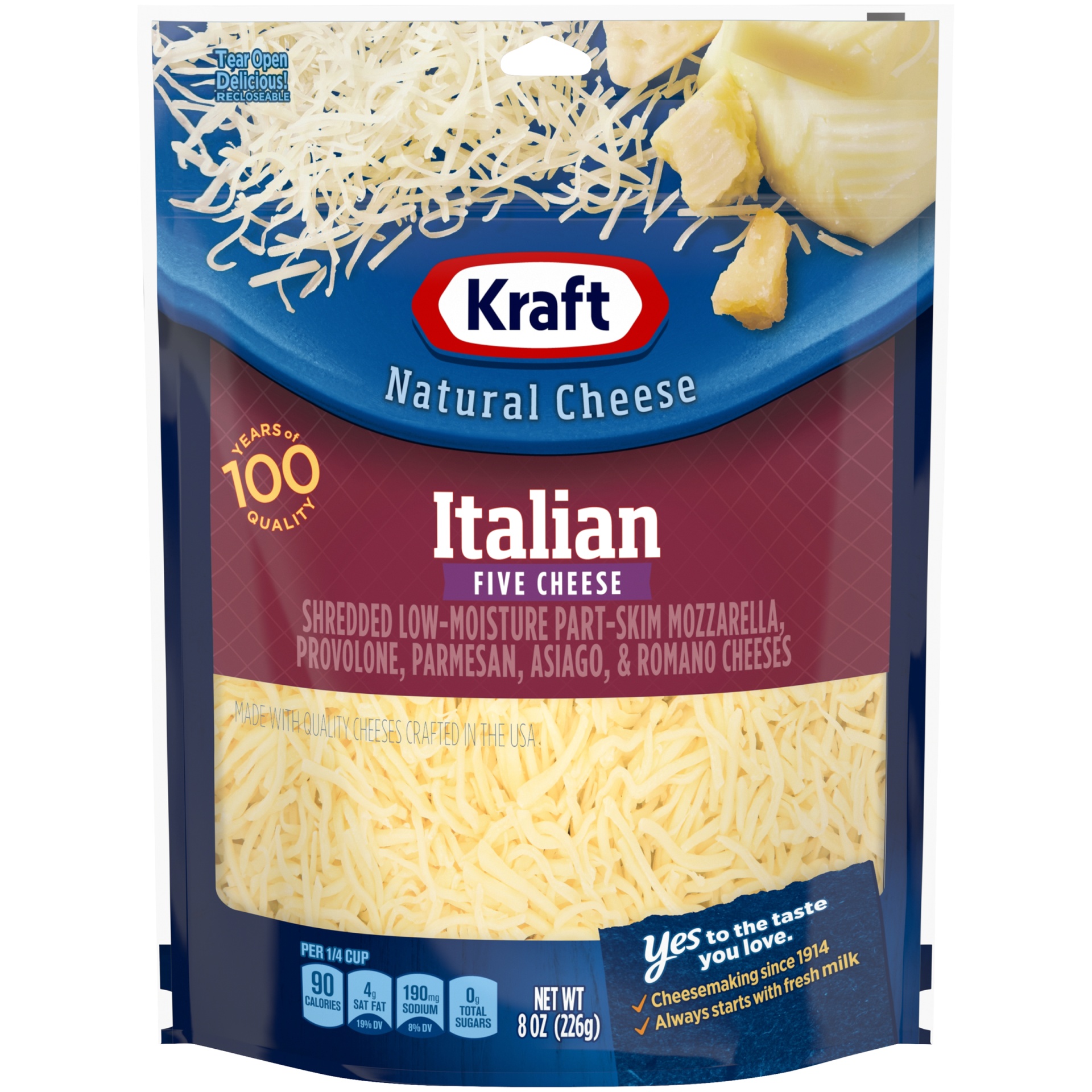 slide 1 of 1, Kraft Italian Five Cheese Blend Shredded Cheese, 8 oz