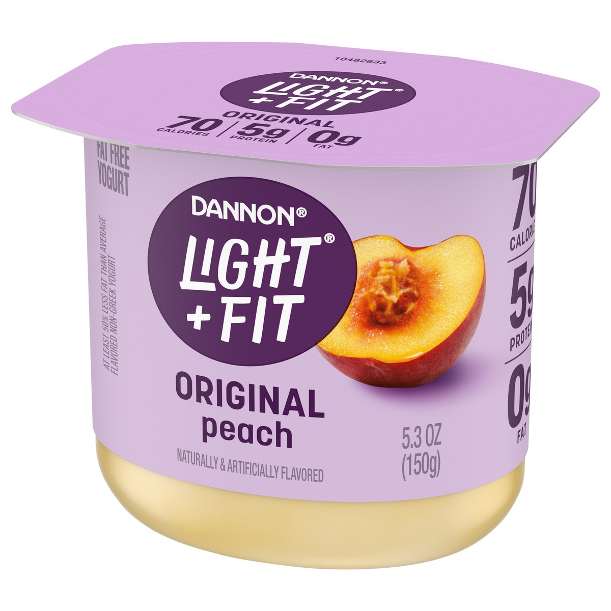 slide 3 of 13, Light + Fit Dannon Light + Fit Peach Original Nonfat Yogurt, 0 Fat and 70 Calories, Creamy and Delicious Peach Yogurt, 5.3 OZ Cup, 5.3 oz