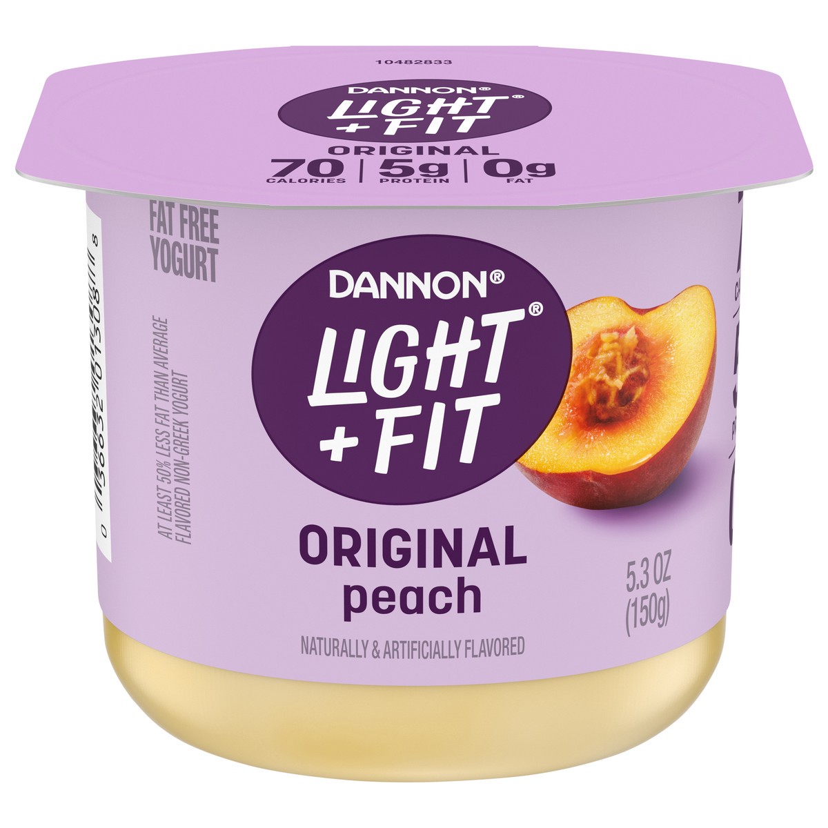 slide 8 of 13, Light + Fit Dannon Light + Fit Peach Original Nonfat Yogurt, 0 Fat and 70 Calories, Creamy and Delicious Peach Yogurt, 5.3 OZ Cup, 5.3 oz