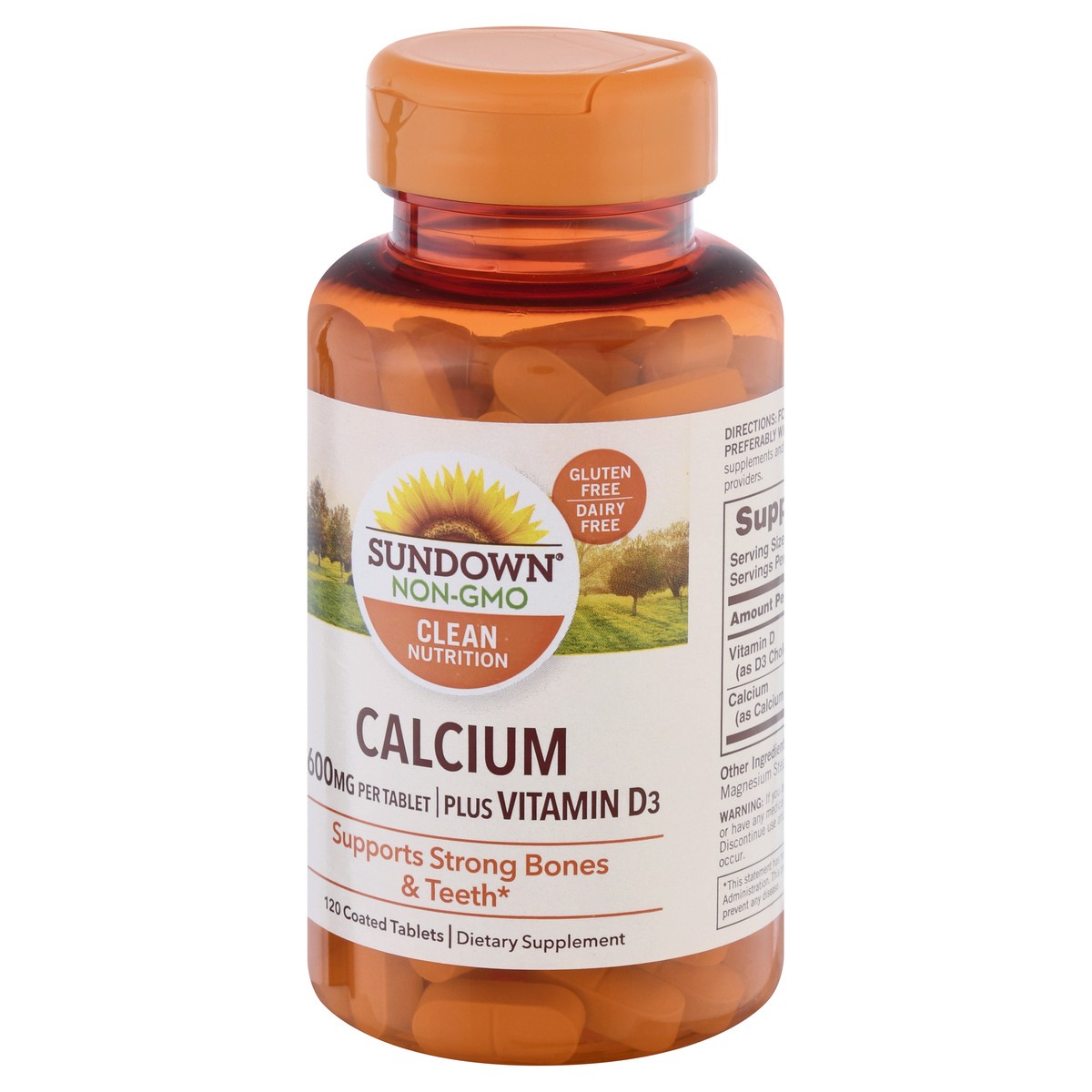 slide 7 of 9, Sundown Non-GMO 600 mg Plus Vitamin D3 Coated Tablets Calcium 120 ea, 120 ct