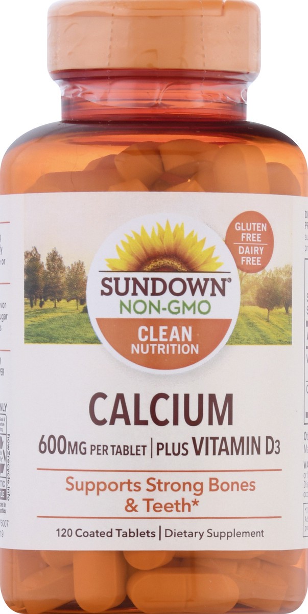 slide 9 of 9, Sundown Non-GMO 600 mg Plus Vitamin D3 Coated Tablets Calcium 120 ea, 120 ct