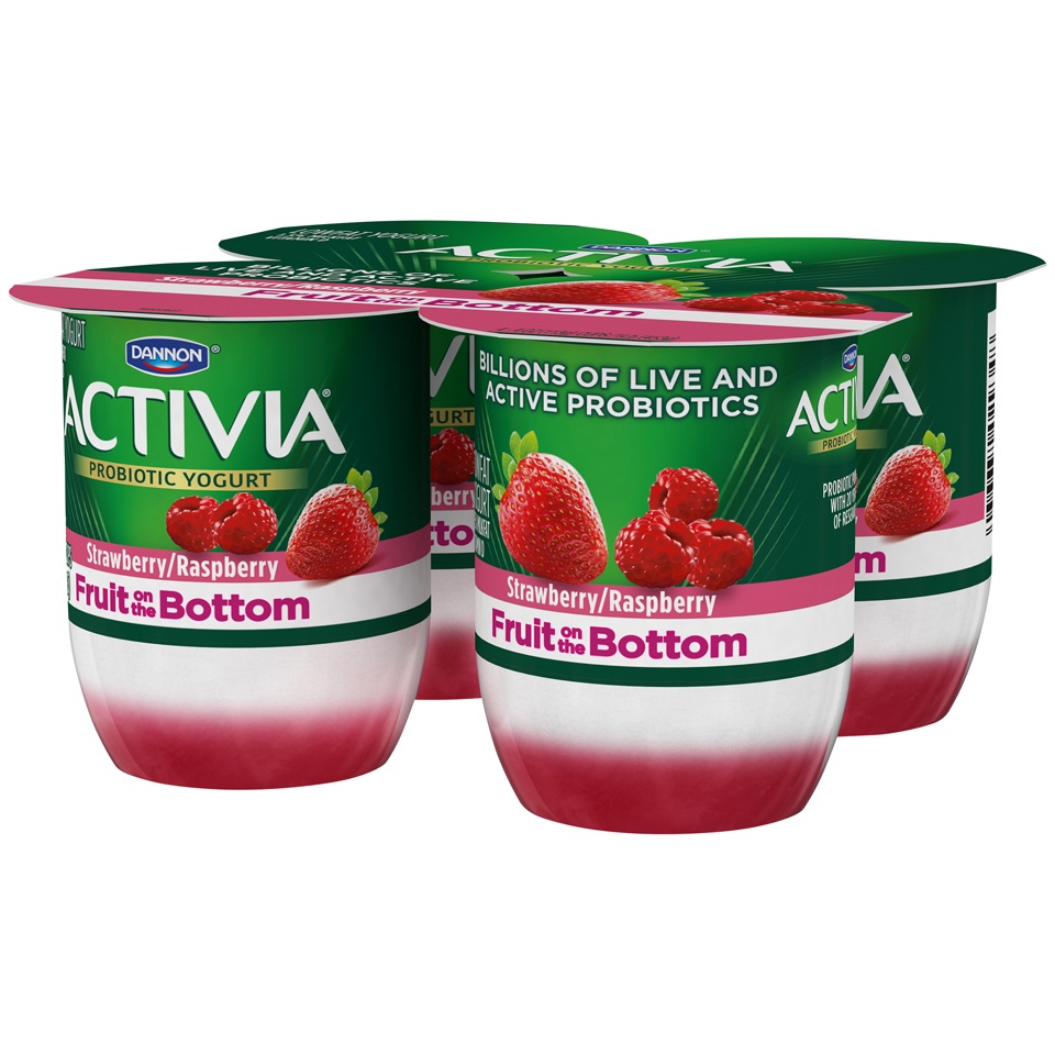 slide 3 of 8, Activia Fruit Fusion Lowfat Yogurt, Strawberry & Raspberry, 4 ct; 4 oz