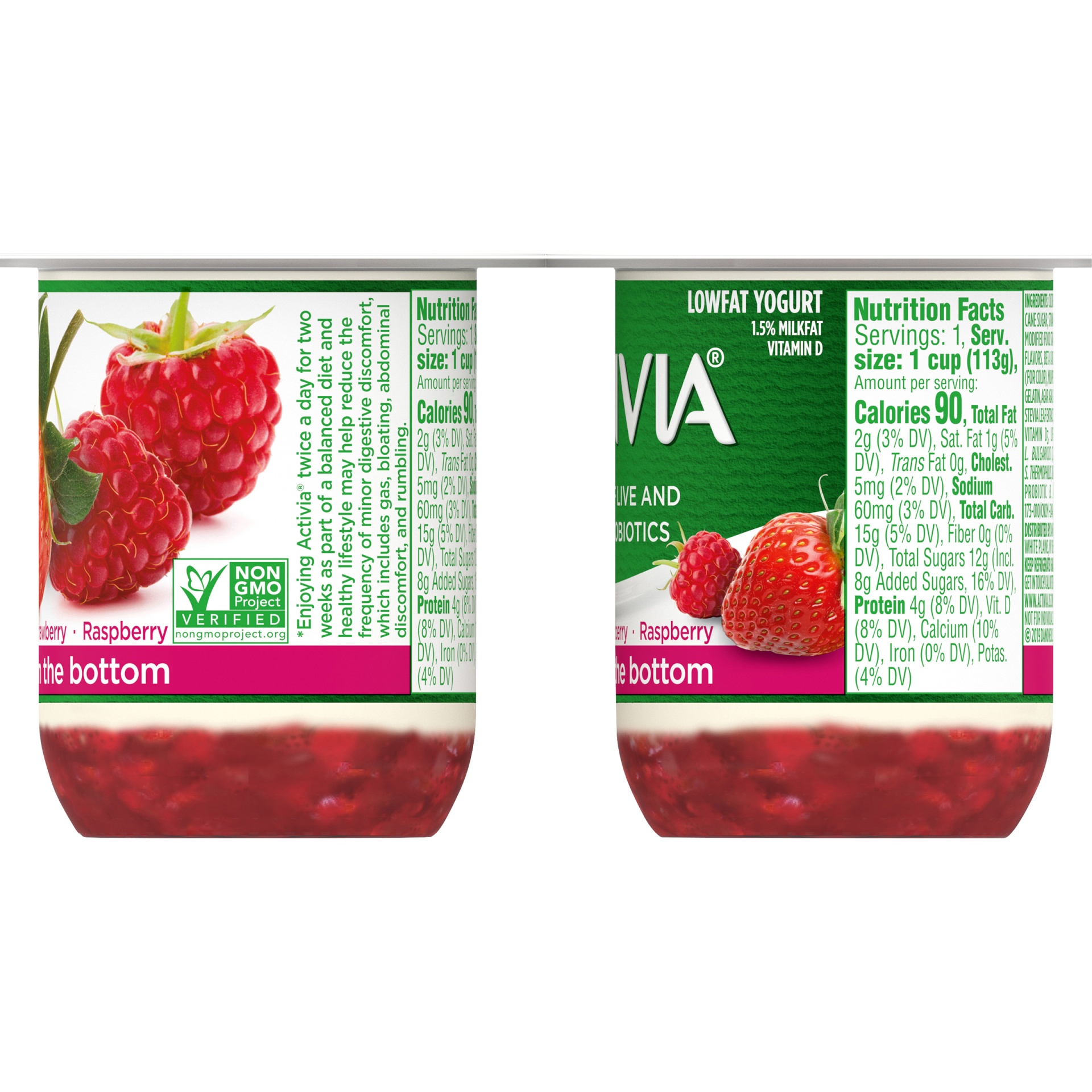 slide 5 of 8, Activia Fruit Fusion Lowfat Yogurt, Strawberry & Raspberry, 4 ct; 4 oz