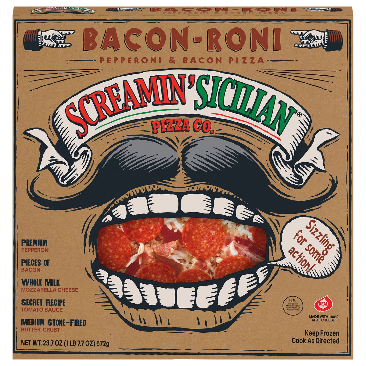 slide 1 of 1, Screamin' Sicilian Pizza Co. Bacon-Roni Pizza 23.7 oz, 23.7 oz