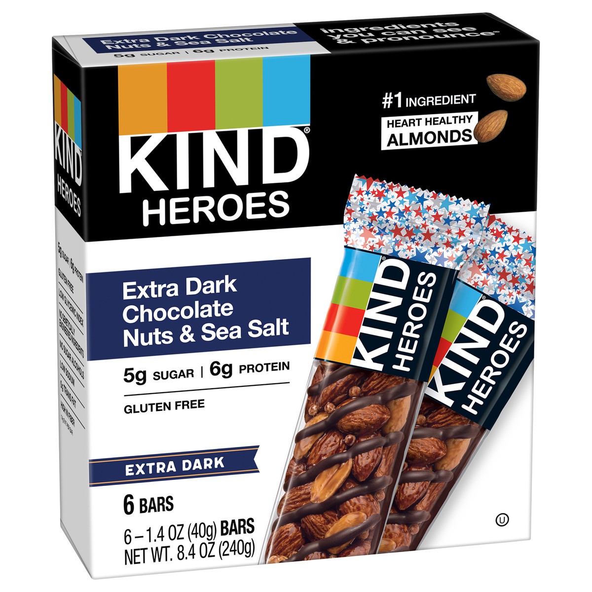 slide 7 of 9, KIND Nut Bars, Extra Dark Chocolate Nuts & Sea Salt, 1.4 oz, 6 Count, 6 ct