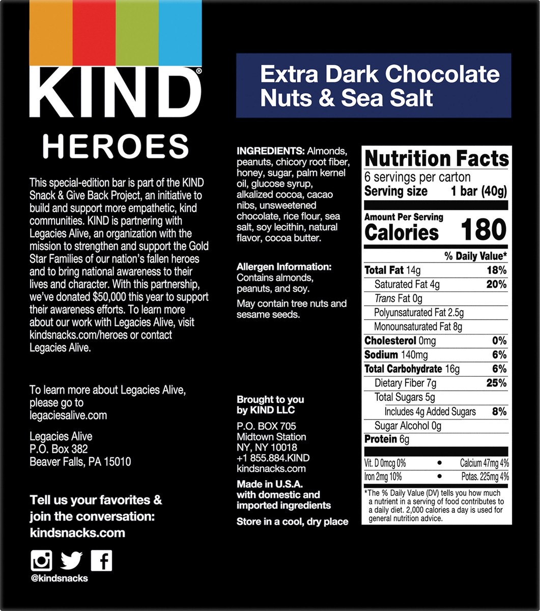 slide 2 of 9, KIND Nut Bars, Extra Dark Chocolate Nuts & Sea Salt, 1.4 oz, 6 Count, 6 ct