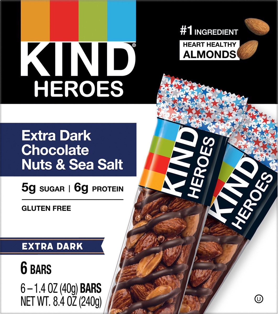 slide 3 of 9, KIND Nut Bars, Extra Dark Chocolate Nuts & Sea Salt, 1.4 oz, 6 Count, 6 ct