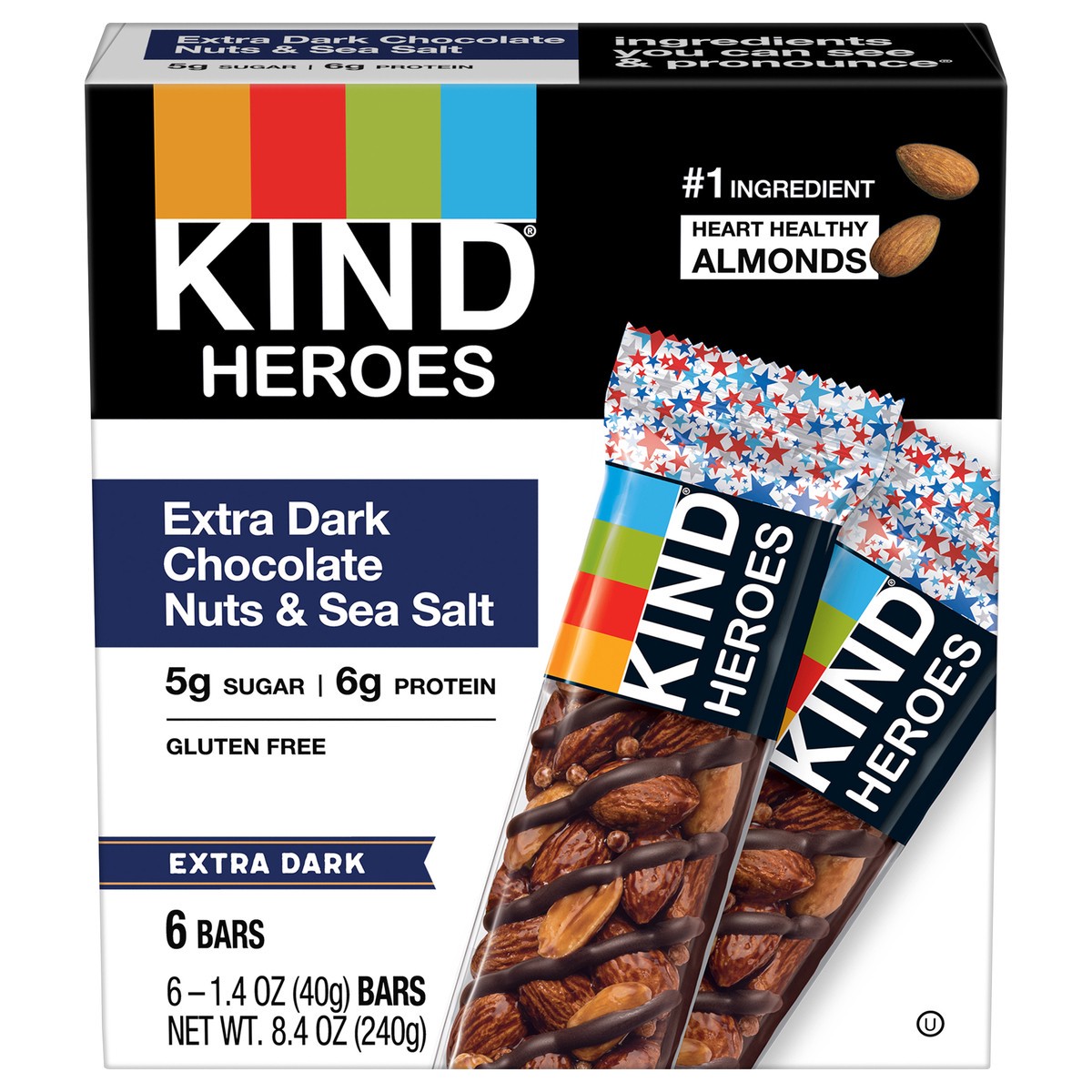 slide 1 of 9, KIND Nut Bars, Extra Dark Chocolate Nuts & Sea Salt, 1.4 oz, 6 Count, 6 ct