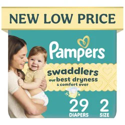 Pampers Swaddlers Diapers, Size S2 (10-22 lbs), 29 Count, Absorbent, Keeps Baby Dry and Comfortable, Pediatrician Recommended Skin Safe Disposable Baby Diaper